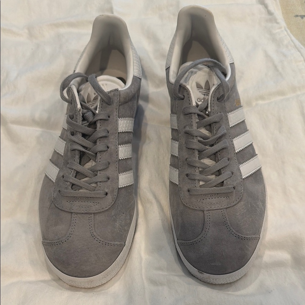 adidas Gray Suede Low-Top Sneakers with White Stripes